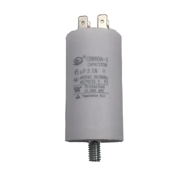 CBB60 6мкФ-450В клеммы+болт, пусковой конденсатор (65х35мм)