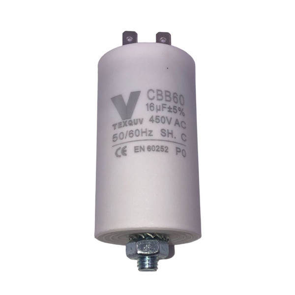 CBB60 16мкФ-450В клеммы+болт, пусковой конденсатор (71х37мм)