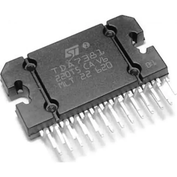 Микросхема TDA7381, УНЧ 4x18Вт (14.4В/4 Ом), корпус Flexiwatt25(vertical), 1шт