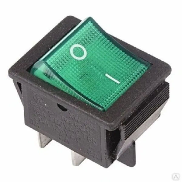 Переключатель клавишный с подсветкой KCD4-201N-C3-G/4P (ON-OFF) 4 контакта, 250В (зеленый)