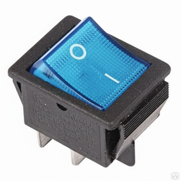 Переключатель клавишный с подсветкой KCD4-201N-C3-BL/4P (ON-OFF) 4 контакта, 250В (синий)