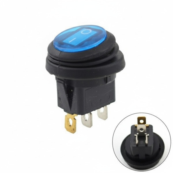 Переключатель клавишный с подсветкой и влагозащитой KCD1-202FS BL/3PN (ON-OFF) 3 контакта 6A, 250В (синий)